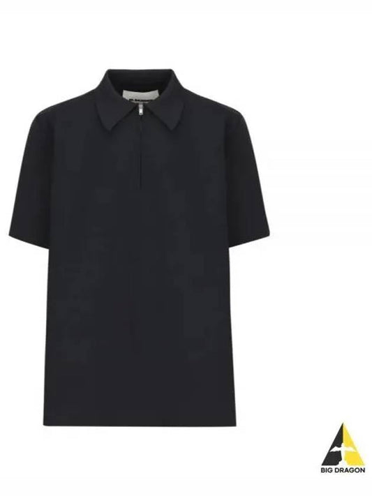 Straight Hem Zipper Short Sleeve Polo Shirt Black - JIL SANDER - BALAAN 2
