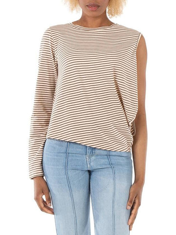 MM6 Ladies Asymmetric Stripe Stretch-cotton T-shirt, Size Medium - MAISON MARGIELA - BALAAN 1