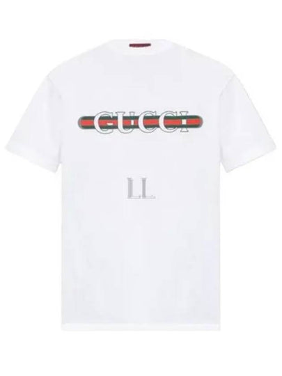 Web Print Cotton Short Sleeve T-Shirt White - GUCCI - BALAAN 2