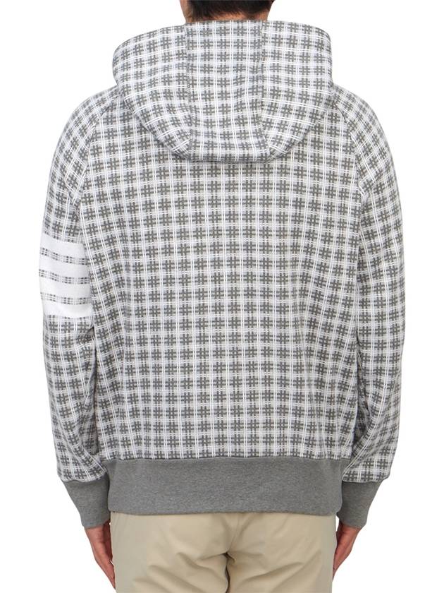 Cotton Check Jacquard 4-Bar Zip-Up Hoodie Grey - THOM BROWNE - BALAAN 5