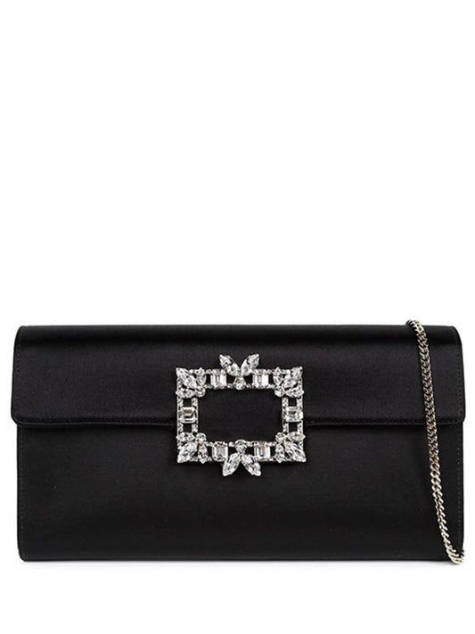 Broche Vivier Buckle Satin Clutch Bag Black - ROGER VIVIER - BALAAN 2