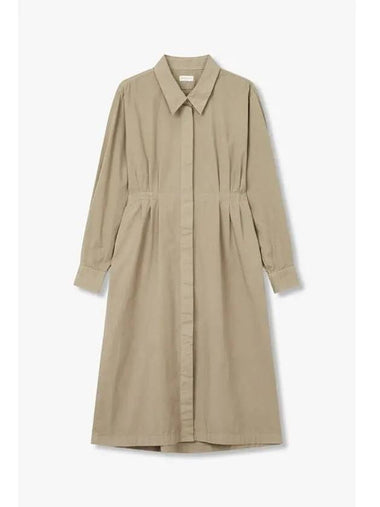 Women s Pleated Cotton Shirt Dress Dark Beige - DRIES VAN NOTEN - BALAAN 1