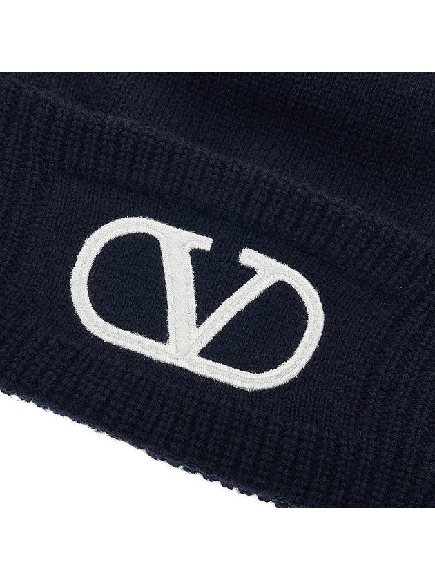 Signature V Logo Wool Beanie Navy - VALENTINO - BALAAN 6