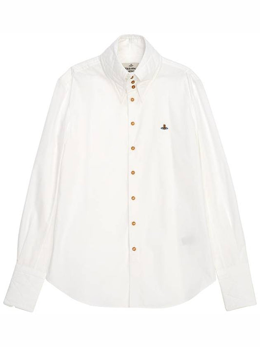 Embroidered Logo Big Collar Cotton Long Sleeve Shirt White - VIVIENNE WESTWOOD - BALAAN 2