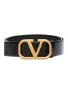 gold V logo leather belt black - VALENTINO - BALAAN.