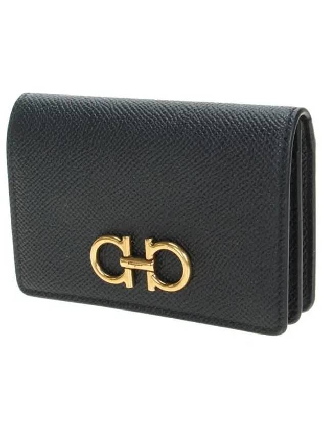 Gancini Leather Card Wallet Black - SALVATORE FERRAGAMO - BALAAN 3