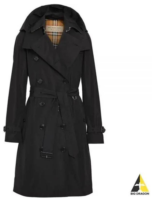 Detachable Hood Teffeta Kensington Trench Coat Black - BURBERRY - BALAAN 2
