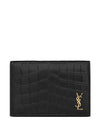 Tiny Cassandre Business Crocodile-Embossed Leather Card Wallet Black - SAINT LAURENT - BALAAN 1