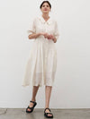 Pin Tuck Flare Long Dress Cream - MITTE - BALAAN 7