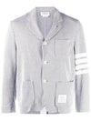 Men's 4 Bar Seesucker Loopback 4 Bar Sack Cardigan Grey - THOM BROWNE - BALAAN 2