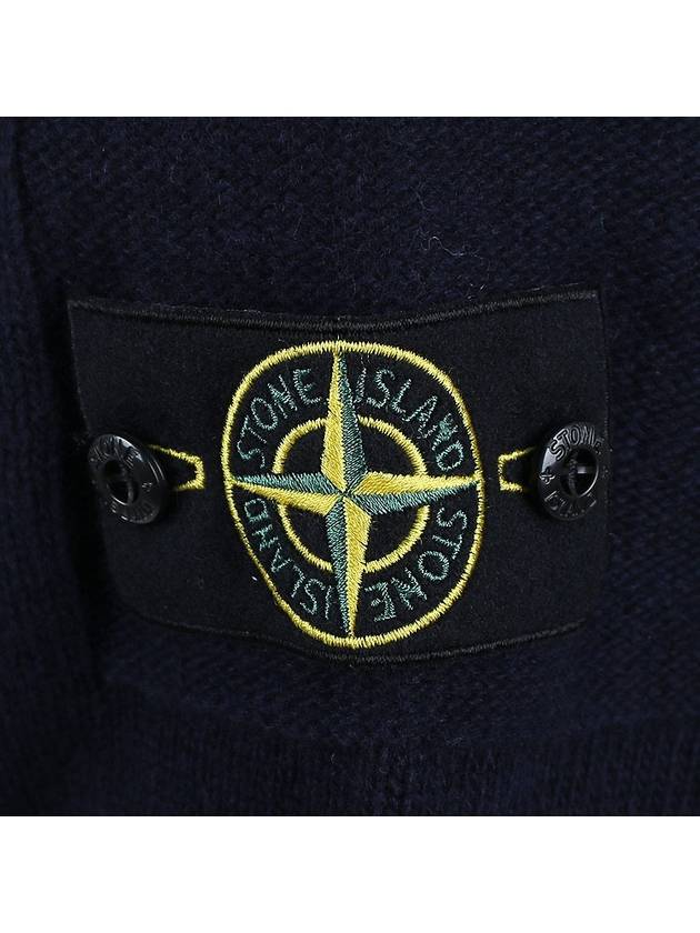 Logo Patch Hooded Lamb Wool Cardigan Navy - STONE ISLAND - BALAAN 7