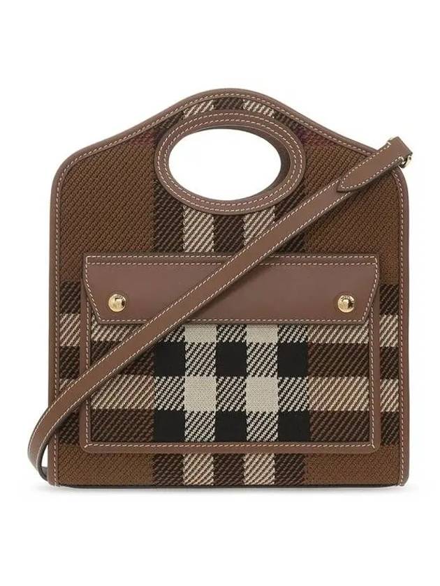 Mini Knit Check Leather Pocket Tote Bag Brown - BURBERRY - BALAAN 2