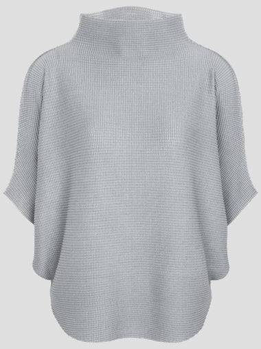 Me Basket Knit Stretch Pleats High Neck Short Sleeve Top Gray Free Size August 24 - ISSEY MIYAKE - BALAAN 1