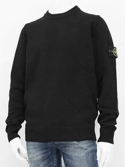 Logo Patch Lambswool Crewneck Knit Top Black - STONE ISLAND - BALAAN 2