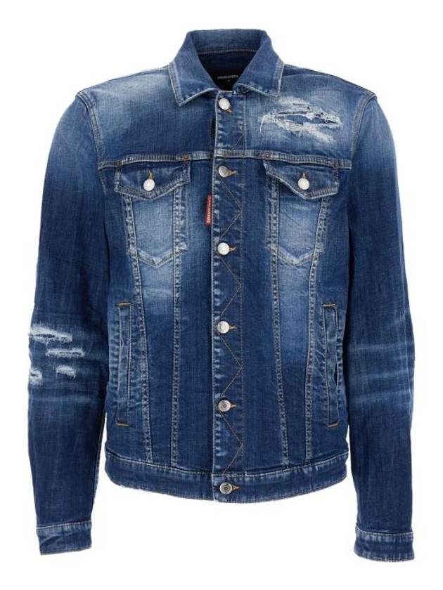 Ripped Cast Wash Denim Jacket Blue - DSQUARED2 - BALAAN 2