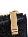 Stripe Zip Around Pebble Grain Leather Card Wallet Black - THOM BROWNE - BALAAN 6