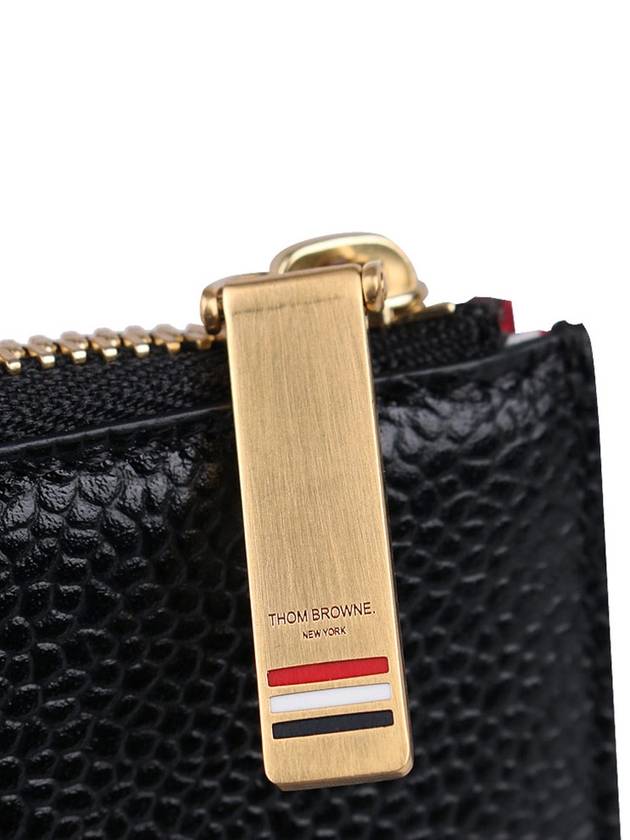 Stripe Zip Around Pebble Grain Leather Card Wallet Black - THOM BROWNE - BALAAN 6