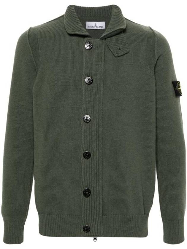 Wappen High Neck Button Up Wool Cardigan Green - STONE ISLAND - BALAAN 2