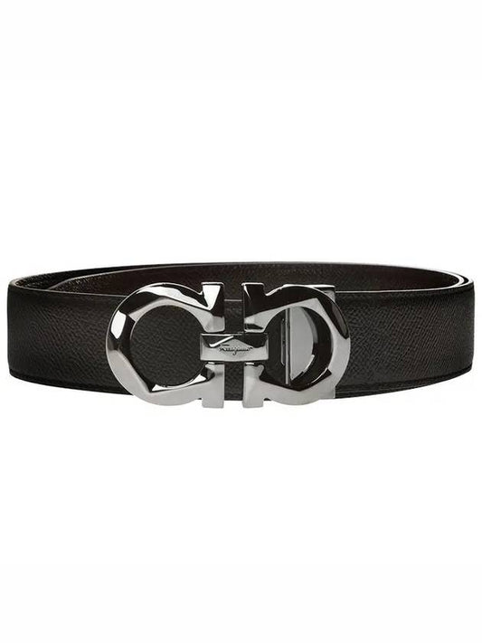 Silver Gancini Reversible Leather Belt Black - SALVATORE FERRAGAMO - BALAAN 2