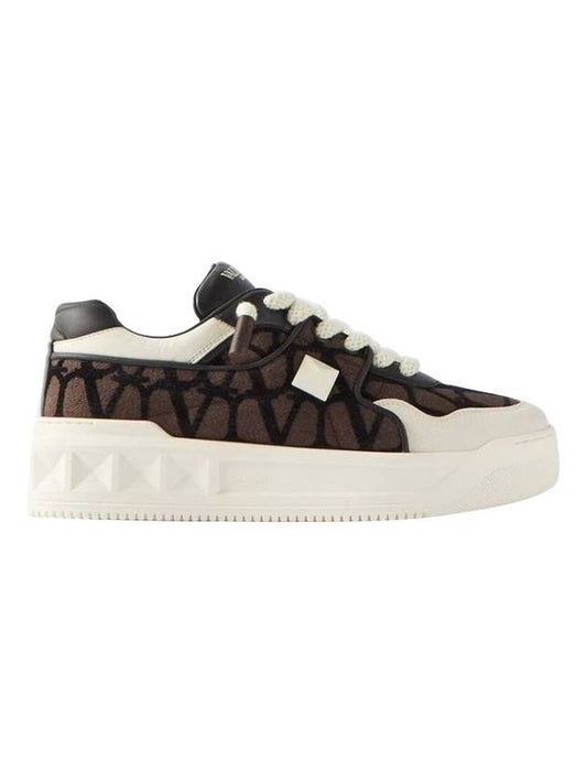 Nappa leather toile iconograph fabric one-stud XL low-top sneakers - VALENTINO - BALAAN 1