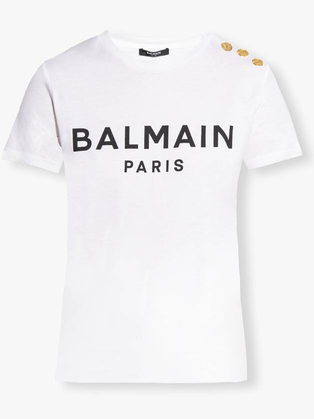 Women's Logo Print Button Shoulder Short Sleeve T-Shirt White - BALMAIN - BALAAN 2