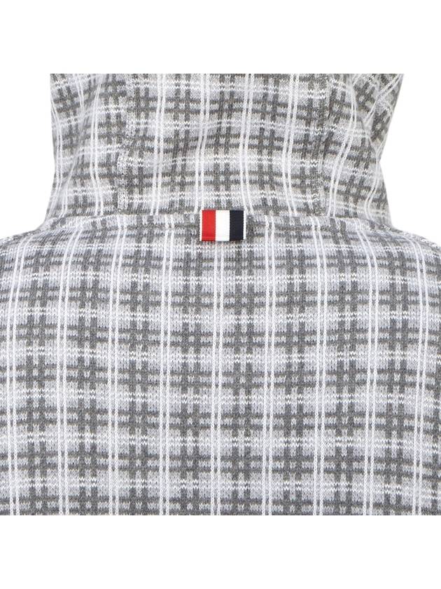 Cotton Check Jacquard 4-Bar Zip-Up Hoodie Grey - THOM BROWNE - BALAAN 8