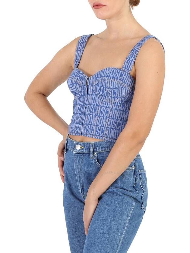 Moschino Ladies Fantasy Print Blue Monogram Denim Cropped Top, Brand Size 40 (US Size 6) - MOSCHINO - BALAAN 3