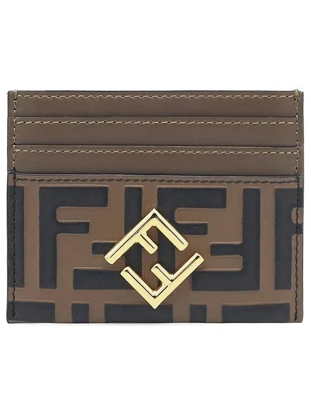 Logo Diamond Leather Card Wallet Brown - FENDI - BALAAN 3