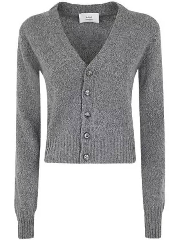 Embroidered Heart Logo Cashmere Cardigan Heather Grey - AMI - BALAAN 2