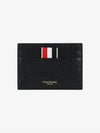 Stripe Note Compartment Pebble Grain Leather Card Wallet Black - THOM BROWNE - BALAAN 4