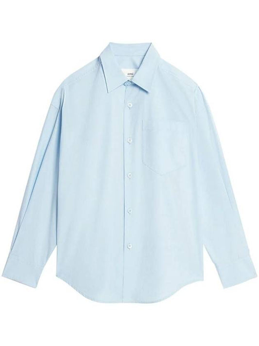 chest pocket boxy fit poplin long sleeve shirt sky blue - AMI - BALAAN.