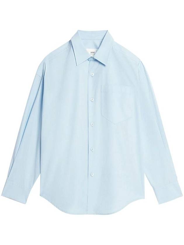 Chest Pocket Boxy Fit Poplin Long Sleeve Shirt Sky Blue - AMI - BALAAN 1