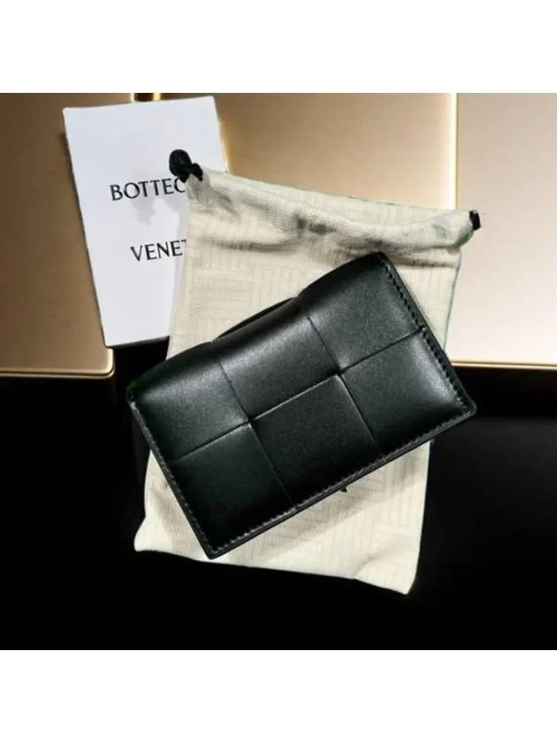 Intrecciato Cassette Leather Flap Card Wallet Black - BOTTEGA VENETA - BALAAN 2