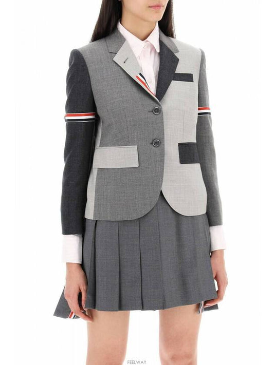 Two Fly Fun Mix Fresco Panel Blazer Jacket Grey - THOM BROWNE - BALAAN 2