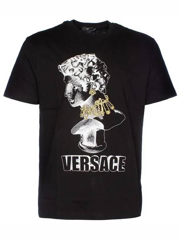 Logo Graphic Print Cotton Crewneck Short Sleeve T-Shirt Black - VERSACE - BALAAN 6