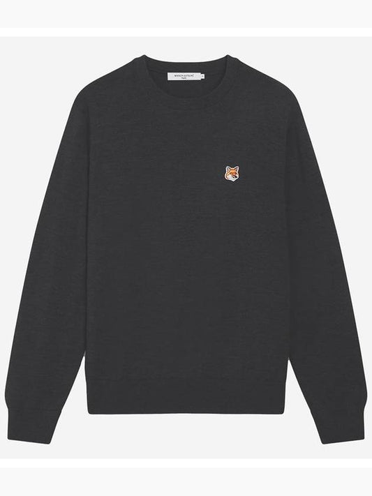 Fox Head Patch Regular Round Neck Pullover Knit Top Anthracite Melange - MAISON KITSUNE - BALAAN