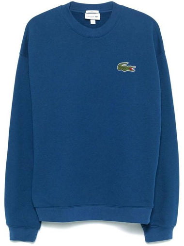 Loose Fit Badge Accent Fleece Sweatshirt Blue - LACOSTE - BALAAN 1