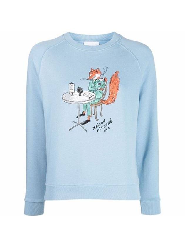 Oly Coffee Fox Printing Sweatshirt Baby Blue - MAISON KITSUNE - BALAAN 1