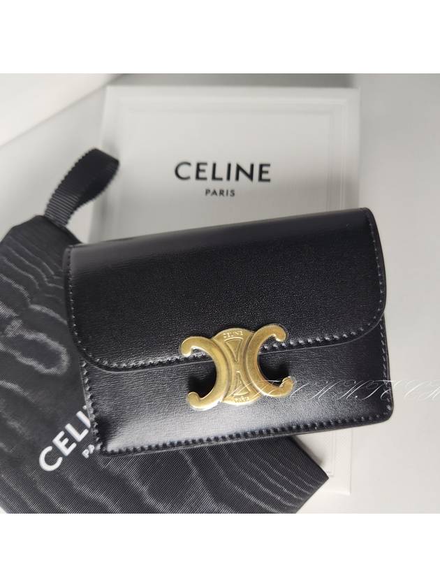 Triomphe Shiny Calfskin Flap Card Wallet Black - CELINE - BALAAN 8