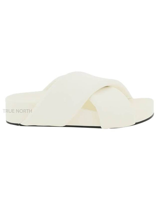 Women's Padded Cross Strap Slippers White - JIL SANDER - BALAAN.