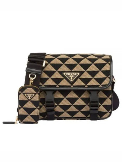 Symbole Embroidery Fabric Cross Bag Black Beige - PRADA - BALAAN 2