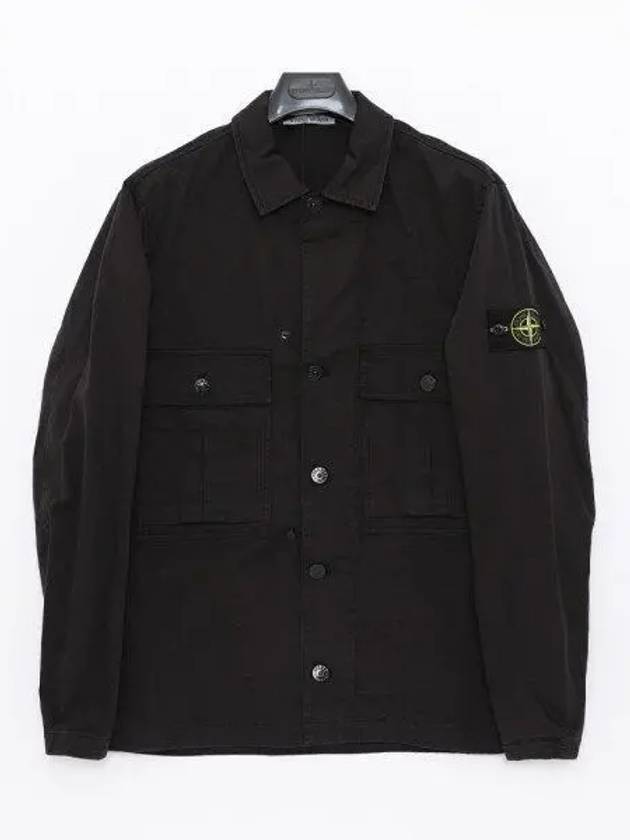 Stretch Cotton Wool Satin Over Long Sleeve Shirt Black - STONE ISLAND - BALAAN 2