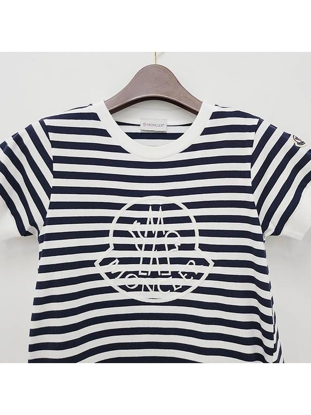 Kids Logo Embroidered Striped Short Sleeve T Shirt 12Y 14Y Blue White 8C00009 89AGB F07 - MONCLER - BALAAN 4