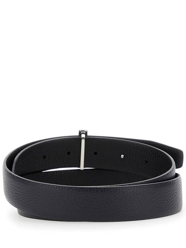 Silver Hardware T Logo Reversible Leather Belt Dark Navy - TOM FORD - BALAAN 3