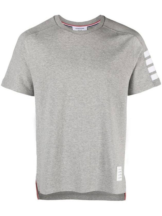 4-Bar Striped Cotton Short Sleeve T-Shirt Light Grey - THOM BROWNE - BALAAN 1