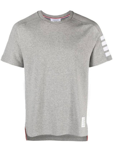 4-Bar Striped Cotton Short Sleeve T-Shirt Light Grey - THOM BROWNE - BALAAN 1