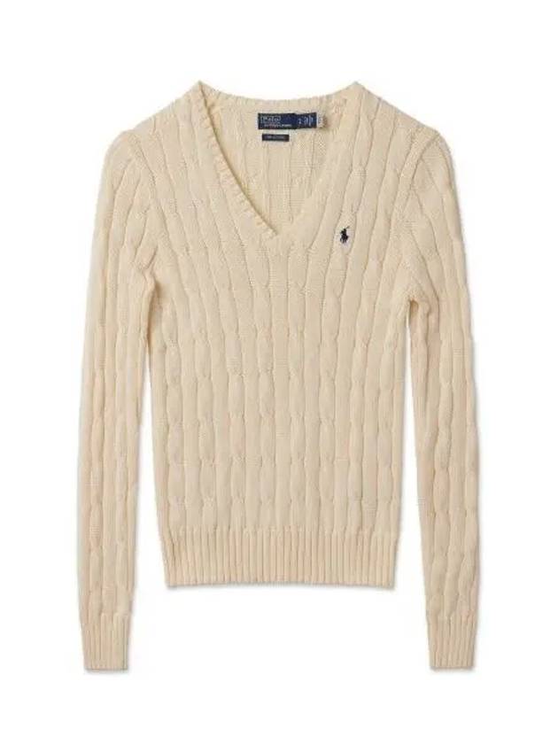 W Cable Knit Cotton V Neck Sweater Ivory - POLO RALPH LAUREN - BALAAN 2