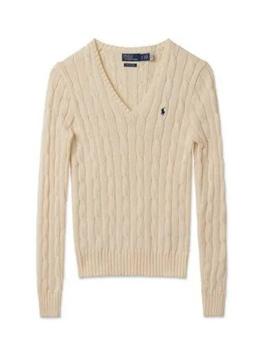 W Cable Knit Cotton V Neck Sweater Ivory - POLO RALPH LAUREN - BALAAN 1