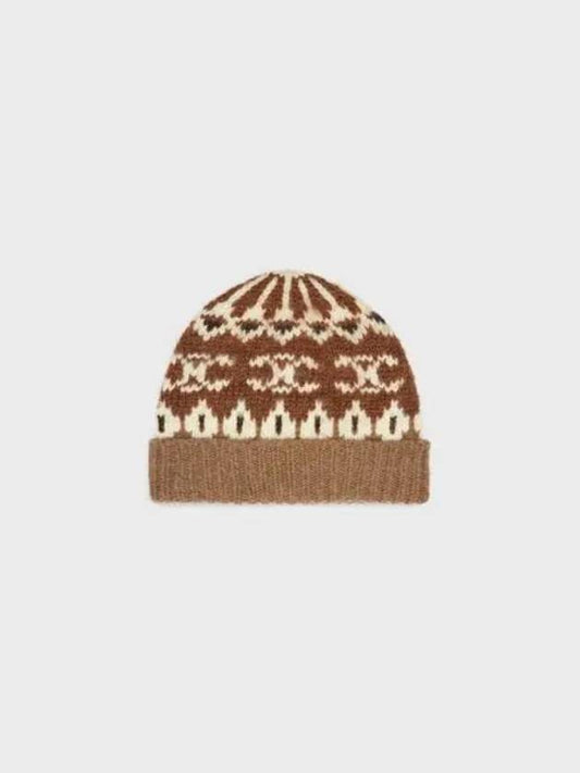 Triomphe Fair Isle Wool Beanie Camel - CELINE - BALAAN 2