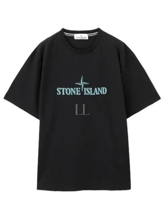 Stitches Two Embroidery Short Sleeve T-Shirt Black - STONE ISLAND - BALAAN 2
